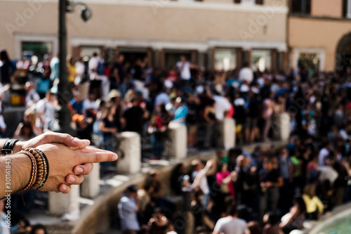 tourists at Trevi Fountain in Rome, Italy