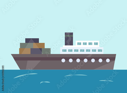 Vector tugboat illustration. Water isolated transport icon