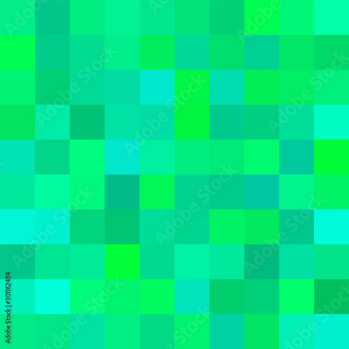 Seamless pattern. Geometrical square background. Green colors. Pixel art style. Vector tile. Abstract illustration.