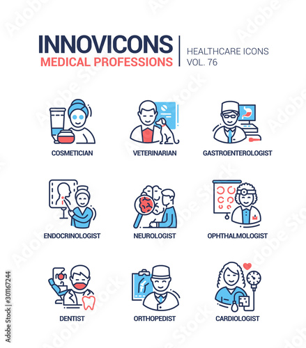 Medical professions line design style icons set