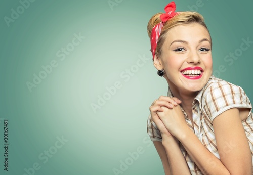 Young happy woman in pin up style