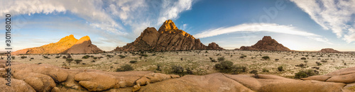 Panorama of Spitzkoppe rock formations in Namibia photo