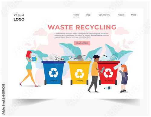 Recycling garbage People sorting each type of garbage into the trash. Recycle for save the earth and keep environment plastic recycling.can use for template cover website advertising.