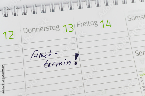 The german word for doctor's appointment in a calendar