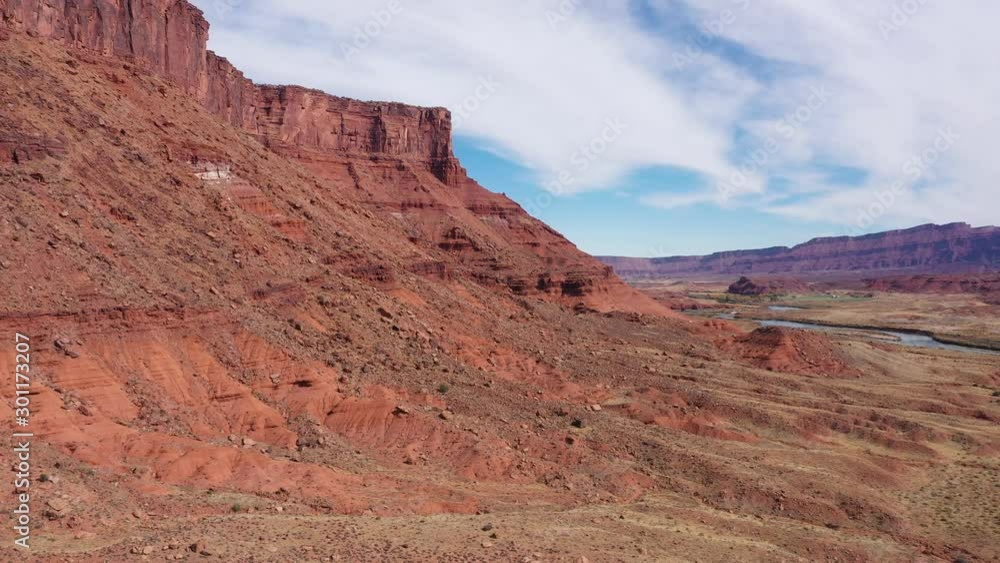 Drone Flight Near Steep Red Canyon Cliffs In Desert Of The West Of USA Drone Flight Near Steep Red Canyon Cliffs In Desert Of The West Of USA