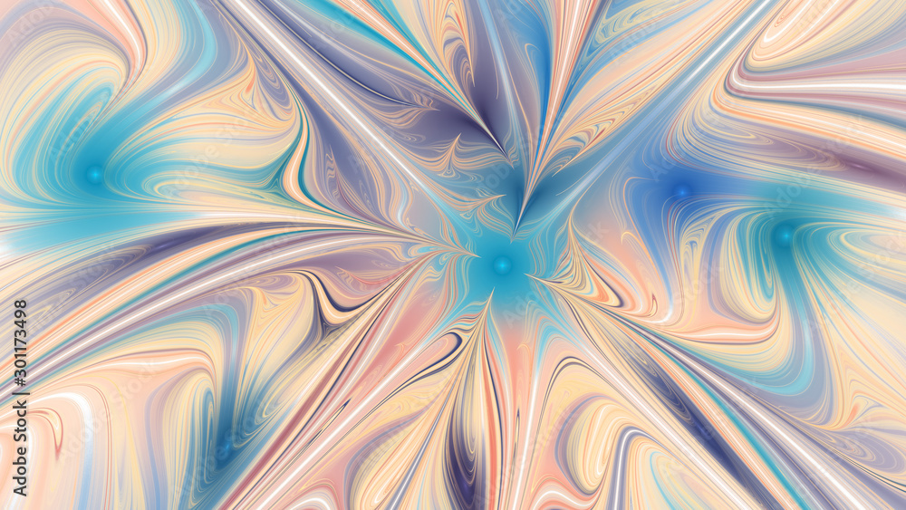 Abstract glossy blue and golden waves. Fantastic fractal background. Digital art. 3d rendering. Abstract glossy blue and golden waves. Fantastic fractal background. Digital art. 3d rendering.