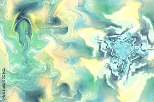 Abstract yellow and green wavy texture. Fantastic fractal background. Digital art. 3d rendering.