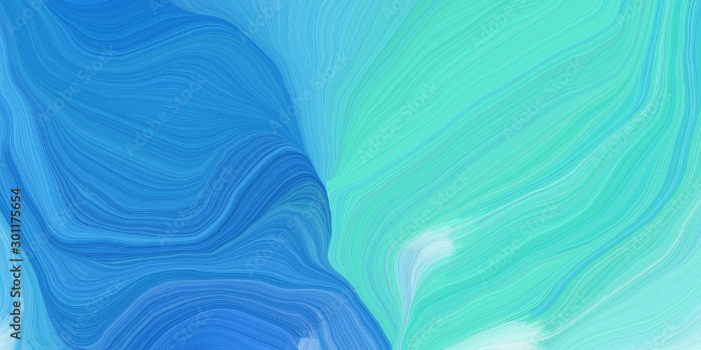 Fototapeta futuristic wave motion speed lines background or backdrop with medium turquoise, dodger blue and strong blue colors. dreamy digital abstract art