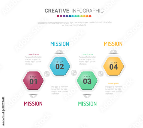 Timeline Infographics Template, Vector infographics timeline design template with 4 label, Vector. can be used for workflow layout, diagram, number step up options.