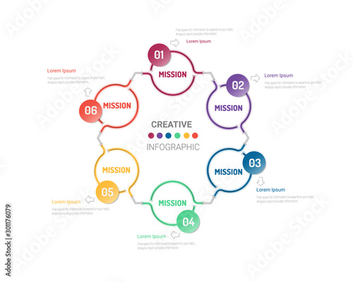 Circle infographics elements design with numbers 6 option, 6 step. can be used for workflow layout, diagram, number step up options.