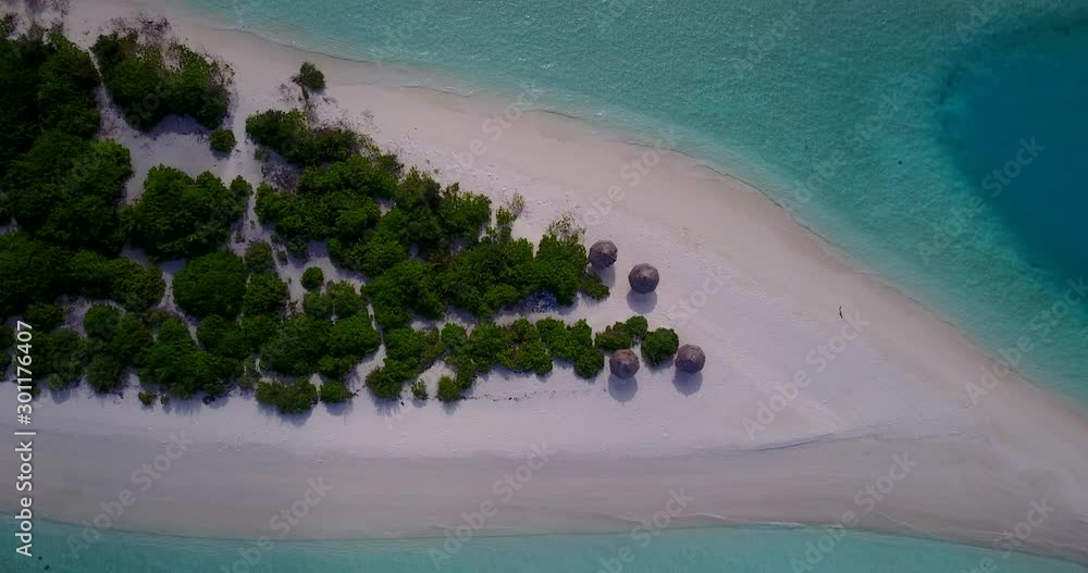 Smooth white sand beach in Caribbean, Aerial, clear ocean lagoon in Bahamas Smooth white sand beach in Caribbean, Aerial, clear ocean lagoon in Bahamas