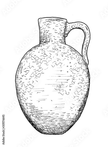 Sketch of classic old clay vase - a vintage ceramic house equipement