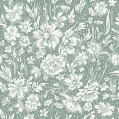 Wandcirkels Bloemenprints patronen Monochroom madeliefjes en wilde bloemen  © Maria