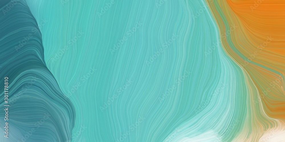 Fototapeta curved speed lines background or backdrop with medium aqua marine, peru and teal blue colors. dreamy digital abstract art
