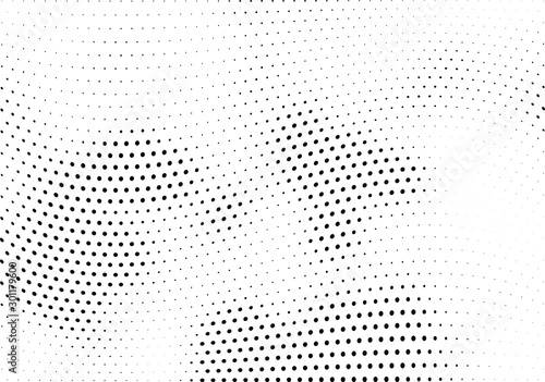 Abstract halftone wave dotted background. Halftone twisted grunge pattern, dot, circle.  Vector modern optical halftone pop art texture for poster, business card, cover, label mock-up, sticker layout