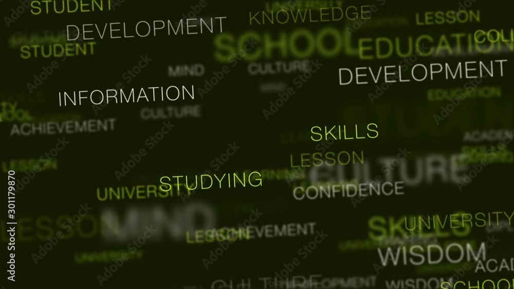 Education Concept Word Cloud Flythrough Loop. Abstract animated background through floating clouds of keyword text. Education Concept Word Cloud Flythrough Loop. Abstract animated background through floating clouds of keyword text.