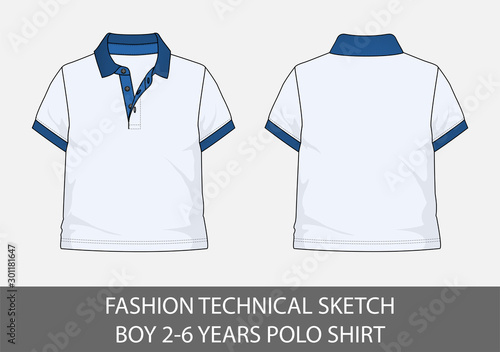 Fashion technical sketch for boy 2-6 years polo shirt