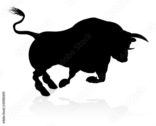 A high quality detailed bull charging male cow cattle animal silhouette