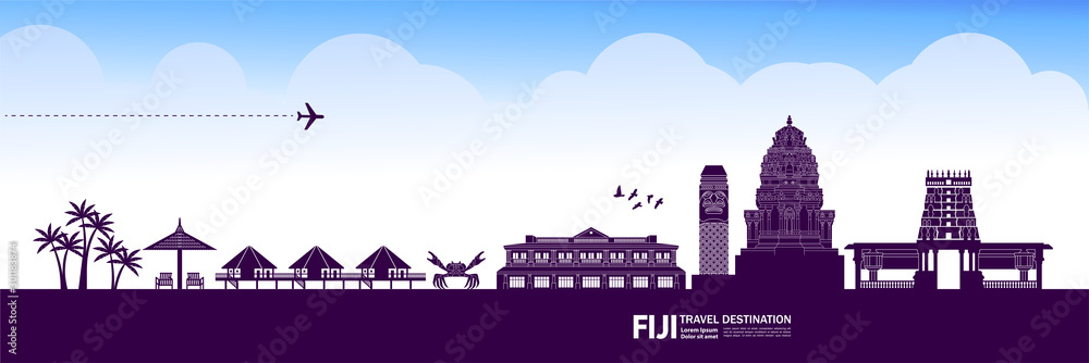 Fiji travel destination grand vector illustration.
