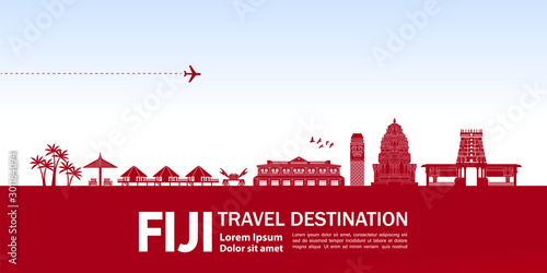 Fiji travel destination grand vector illustration.