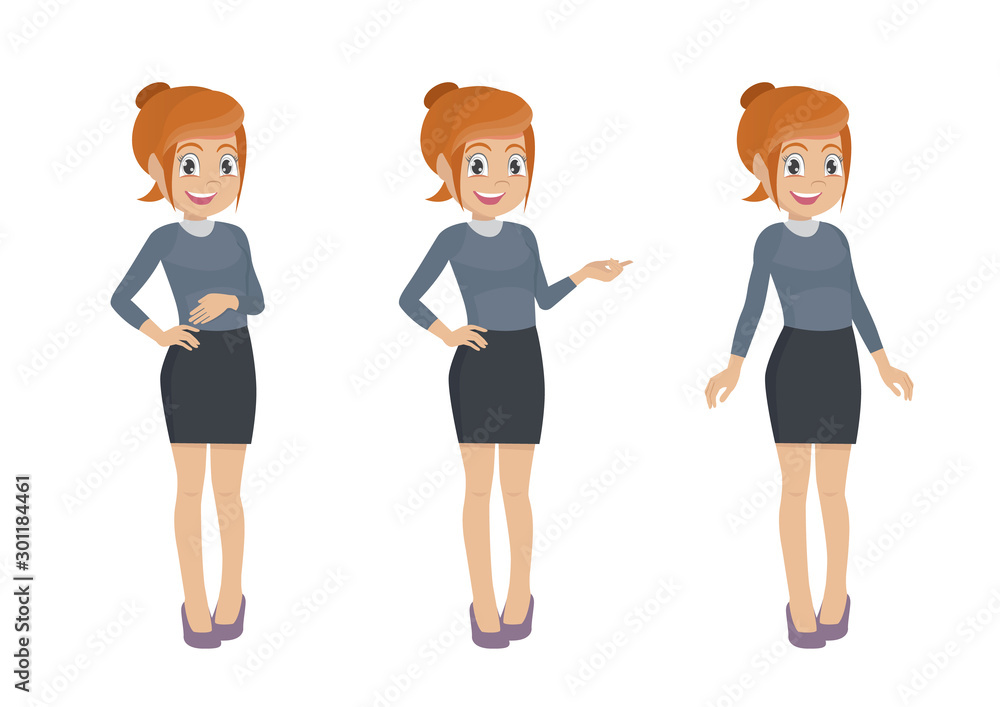 Cartoon character Poses, Set of character a female office employee. Secretary in different poses.