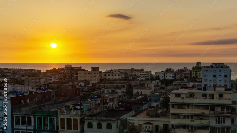 Aerial Time lapse view of the residential neighborhood in the Havana City, Capital of Cuba, during a colorful and cloudy sunset. Aerial Time lapse view of the residential neighborhood in the Havana City, Capital of Cuba, during a colorful and cloudy sunset.