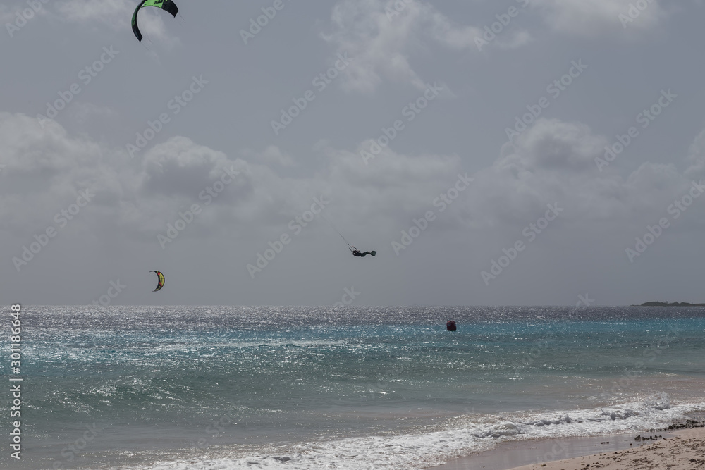 Kitesurfing Caribbean Sea Bonaire island water sport Kitesurfing Caribbean Sea Bonaire island water sport