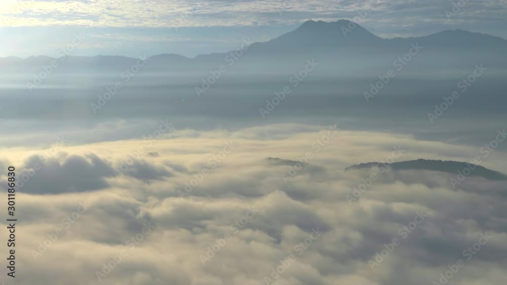 Above the clouds in Himalayas mountain range, Nepal, handheld shot from airplane Above the clouds in Himalayas mountain range, Nepal, handheld shot from airplane