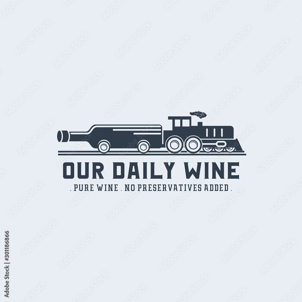 Our daily wine logo design illustration with bottle of wine and train icon