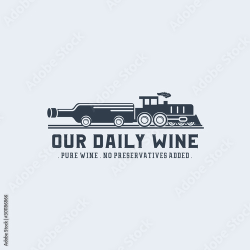 Our daily wine logo design illustration with bottle of wine and train icon