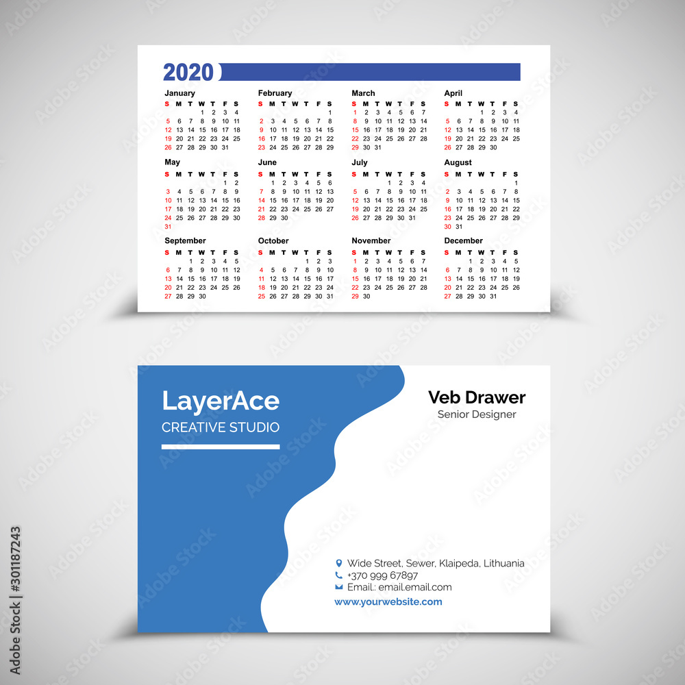 2020 Pocket Calendar and Business Card Template Stock Vector | Adobe Stock