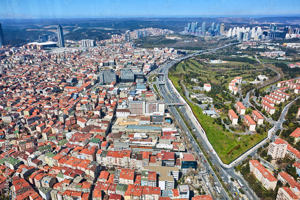 Istanbul, Turkey - 3 April, 2017: Arial view Levent Business District.