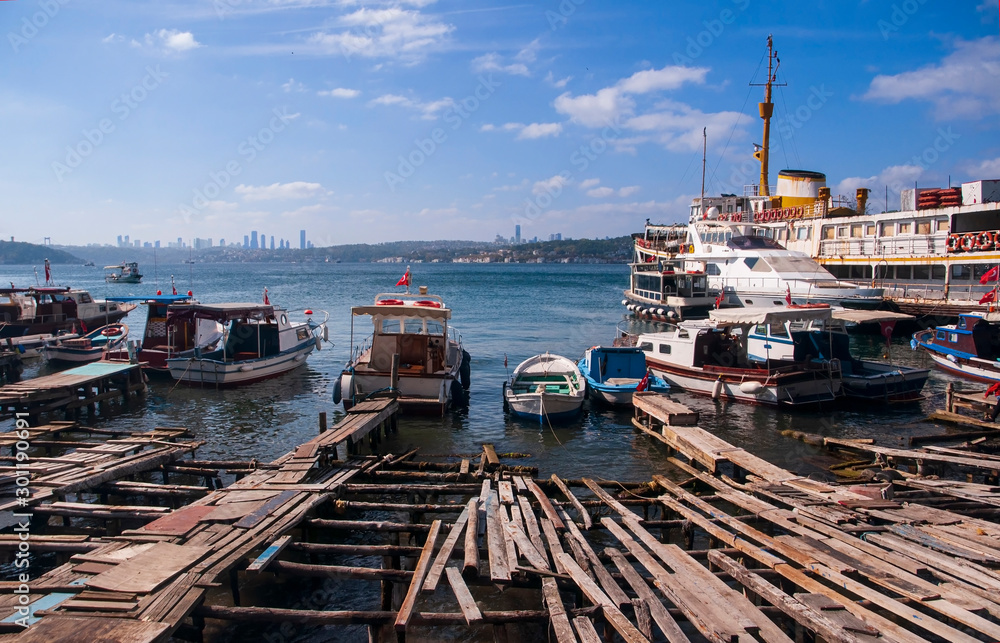 Docked fishing boats in Beykoz, Istanbul Turkey Docked fishing boats in Beykoz, Istanbul Turkey