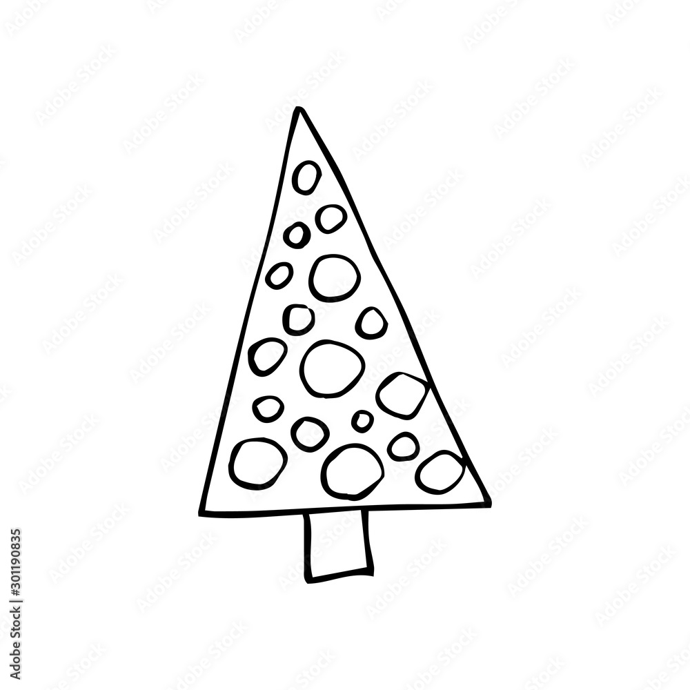 Stock Vector Illustration with Outline Sketch Hand Drawn Doodle Cartoon Polka Dot Tree. Christmas tree or autumn tree for Merry Christmas and Happy New Year design. Stock Vector Illustration with Outline Sketch Hand Drawn Doodle Cartoon Polka Dot Tree. Christmas tree or autumn tree for Merry Christmas and Happy New Year design.
