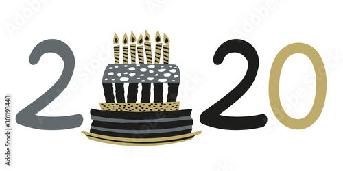 Carte de vœux design pour fêter le passage en 2020, avec le graphisme d’un gateau d’anniversaire.