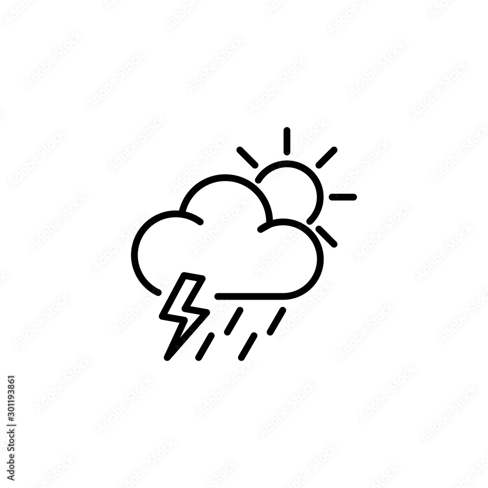 rainy cloud with lighting line icon on white background rainy cloud with lighting line icon on white background