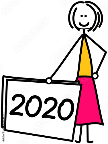 Frau hält Schild mit 2020