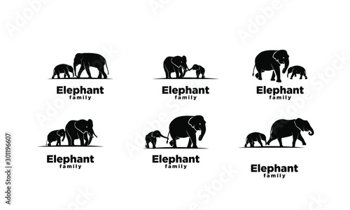 Set of Elephant family black logo icon design vector illustration