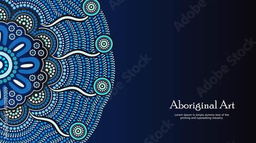 Aboriginal dot art vector banner with text.