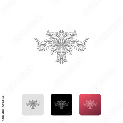 Black demonic angel icon isolated on white background. Woman with horns icon. Geometric demon logo design. Set icons colorful square buttons. Vector Illustration photo