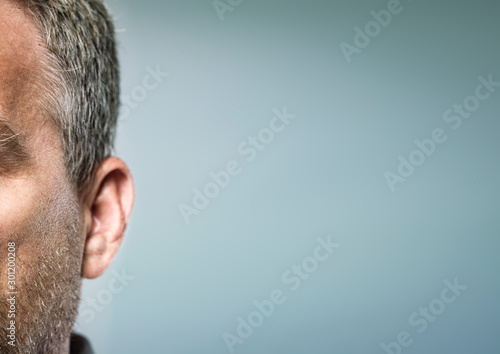 human ear detail  from sideview attention   concept photo