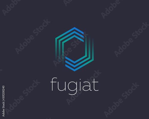 Abstract geometric line logo icon design abstract modern minimal gradient style illustration. Hexagon colorful vector emblem sign symbol mark logotype for dark background