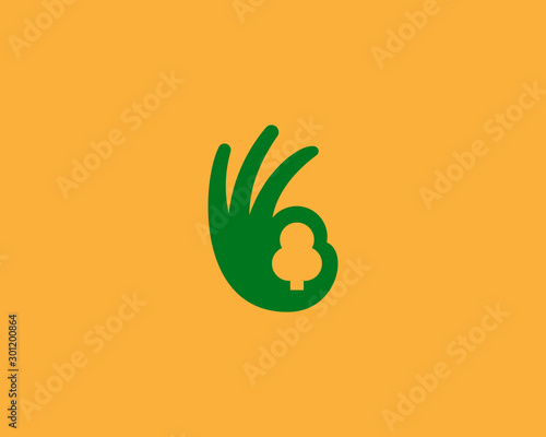 Ok hand logo design modern minimal style illustration. Tree vector icon symbol logo