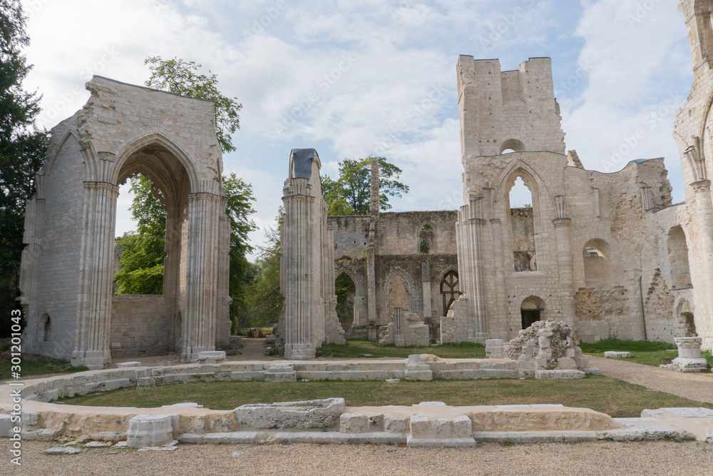view of the ruins if the historic Jumieges Abbey in Normandy
