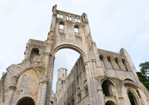 view of the ruins if the historic Jumieges Abbey in Normandy photo
