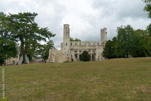 view of the ruins if the historic Jumieges Abbey in Normandy
