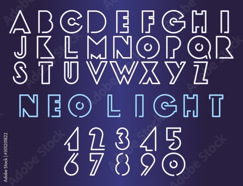 Neo Light - Neon font set, vector illustration. Neon sign creator.