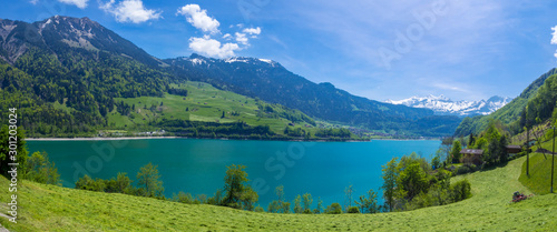 Panorama des Lungenersee in der Schweiz See mit Bergen