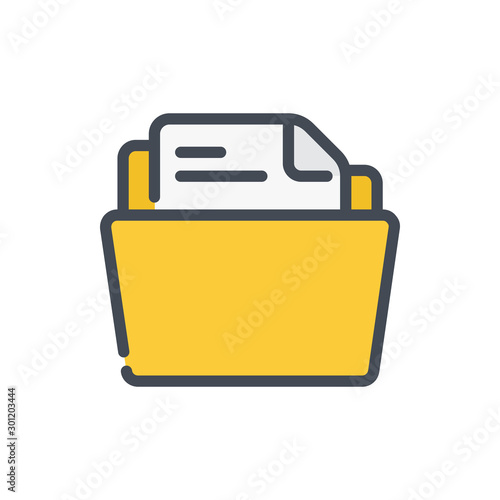Folder with file color line icon. Folder with document vector outline colorful sign.