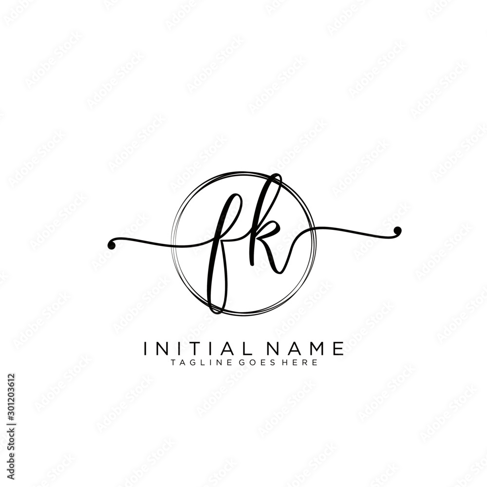 FK Initial handwriting logo with circle template vector. FK Initial handwriting logo with circle template vector.